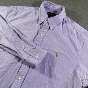Ralph Lauren Mens Oxford Shirt Purple Slim Fit Stretch Button Down XL Flesh Pony